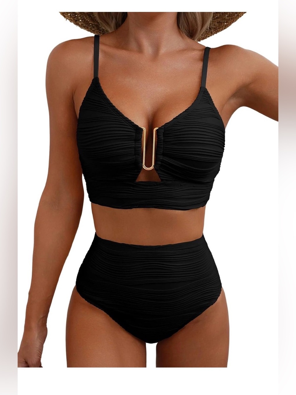 🆕 2 Piece Bikini Set U-Wire Cutout Popular Swimsuit High Waisted
